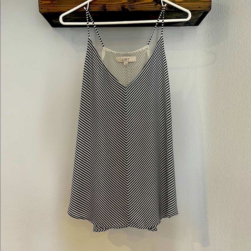 LOFT Black and White Striped Tank Top